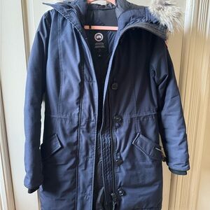Canada Goose Blue Ski Jacket with Fur-Trimmed Hood